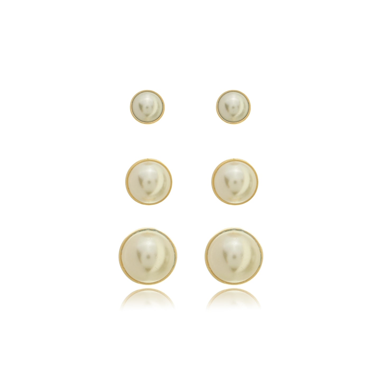 Half-Pearl Stud Earrings Set Gold
