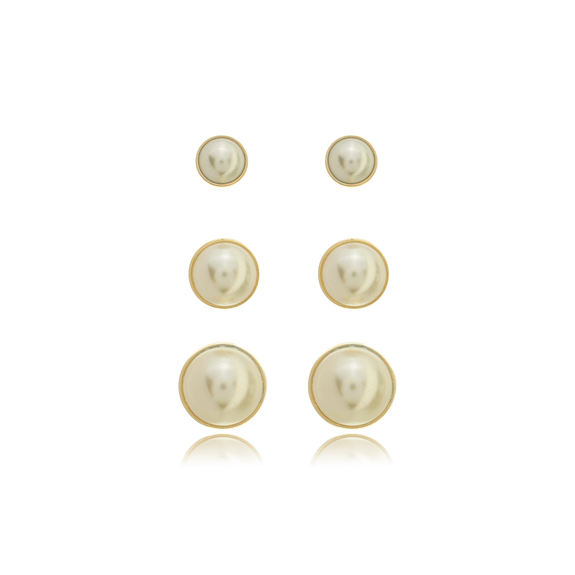 Half-Pearl Stud Earrings Set Gold