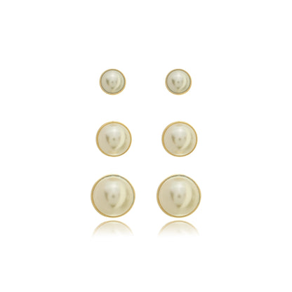 Half-Pearl Stud Earrings Set Gold
