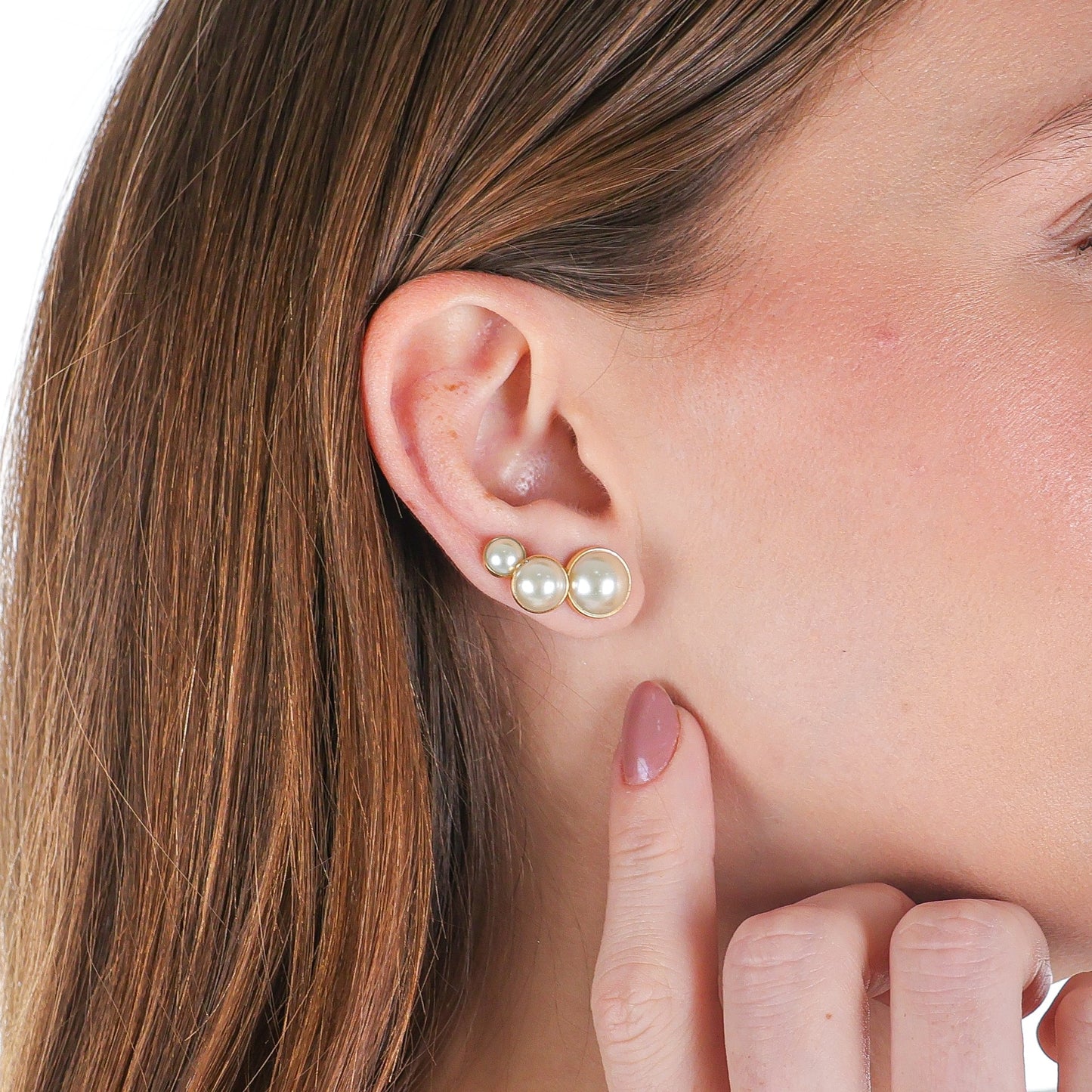 Half-Pearl Stud Earrings Set Gold