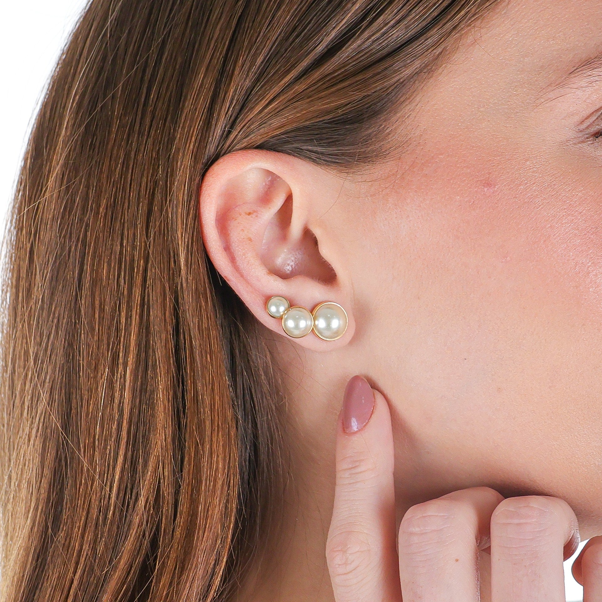 Half-Pearl Stud Earrings Set Gold