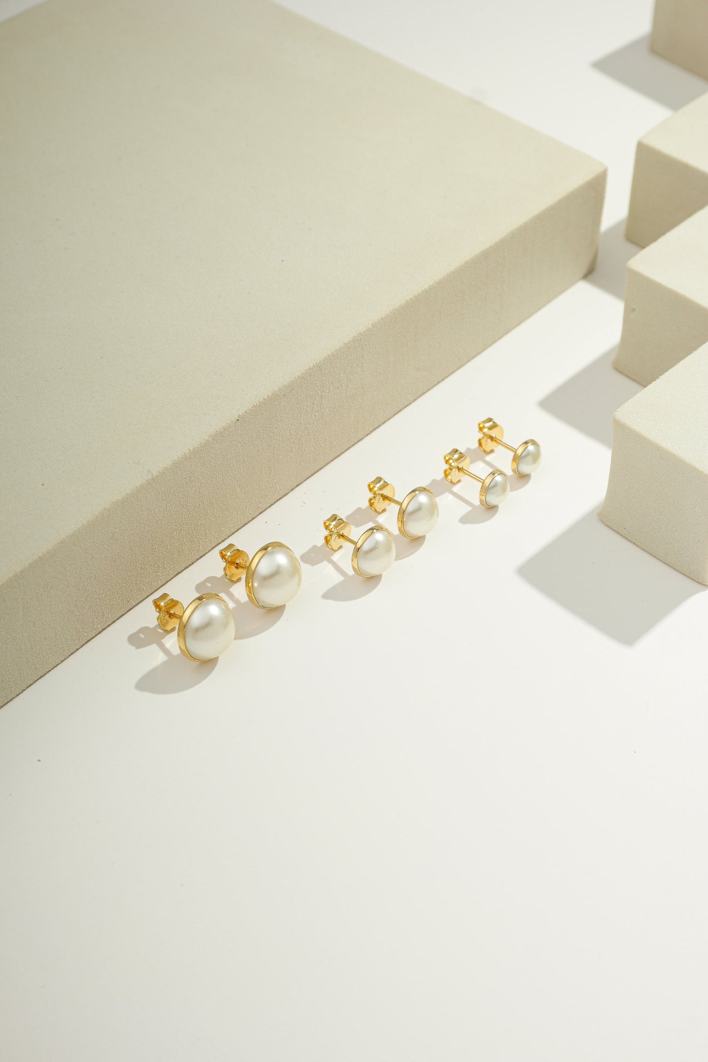 Half-Pearl Stud Earrings Set Gold