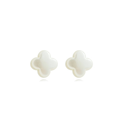 Dainty Pearlized Lucky Clover Studs Gold