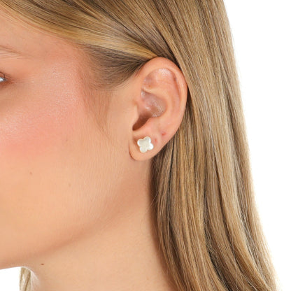 Dainty Pearlized Lucky Clover Studs Gold