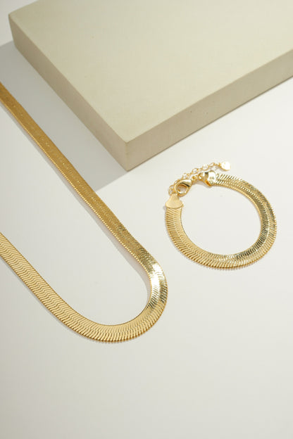 Large Herringbone Chain - 8mm Wide Gold / 16"