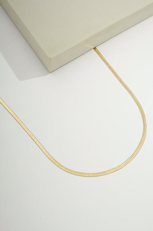 Sleek Herringbone Chain Necklace - 3mm Wide Gold / 16"