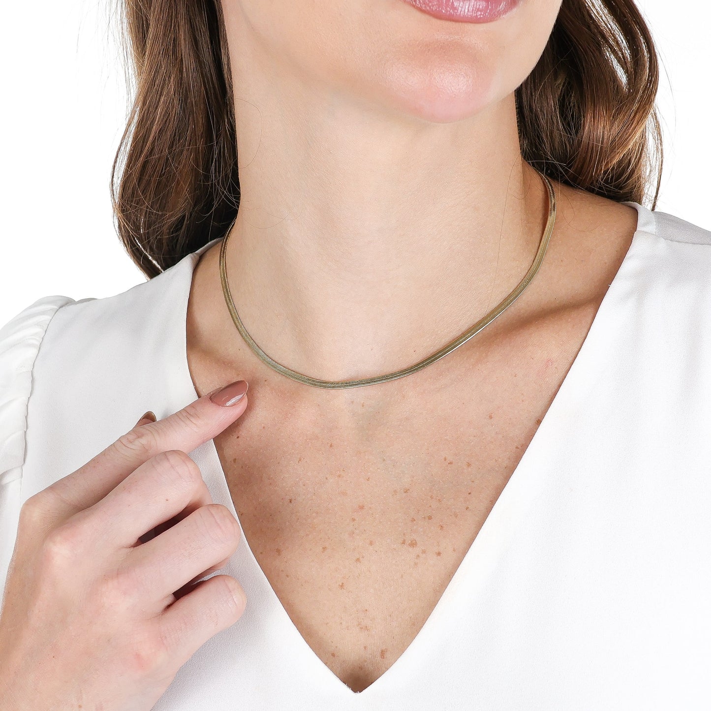 Sleek Herringbone Chain Necklace - 3mm Wide Gold / 16"