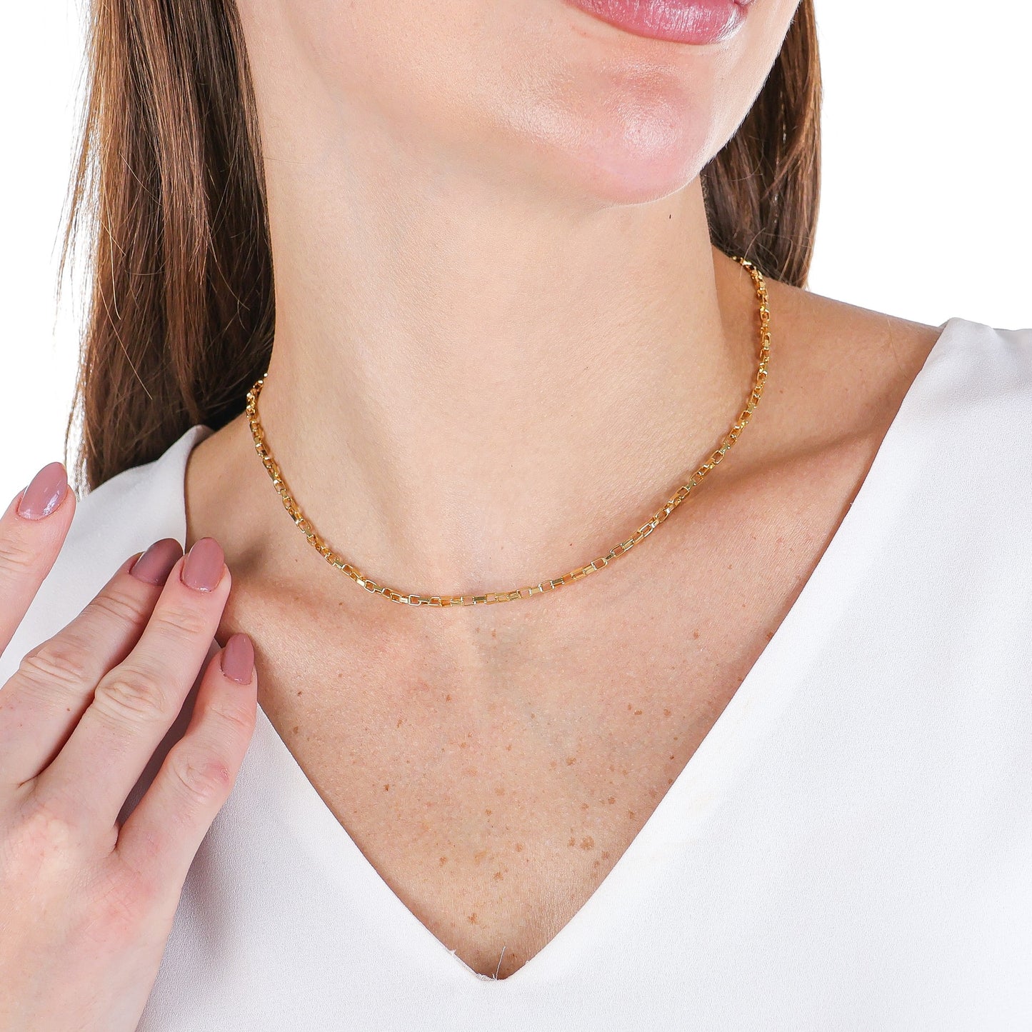 Sleek Rectangular Link Chain - 2,6mm Wide Gold / 16"