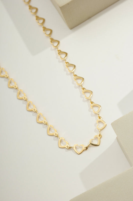 Lovely Heart Link Chain Necklace Gold