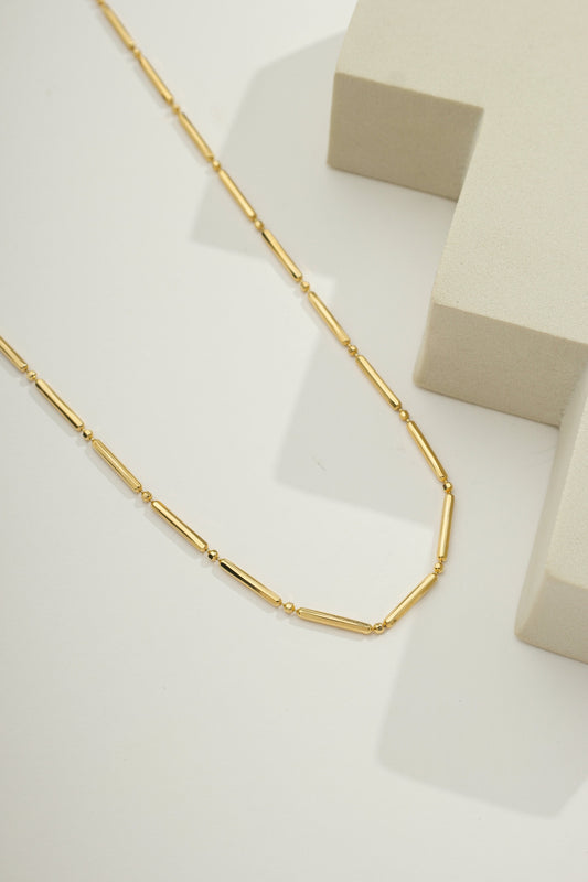 Bar and Bead Chain Necklace Gold