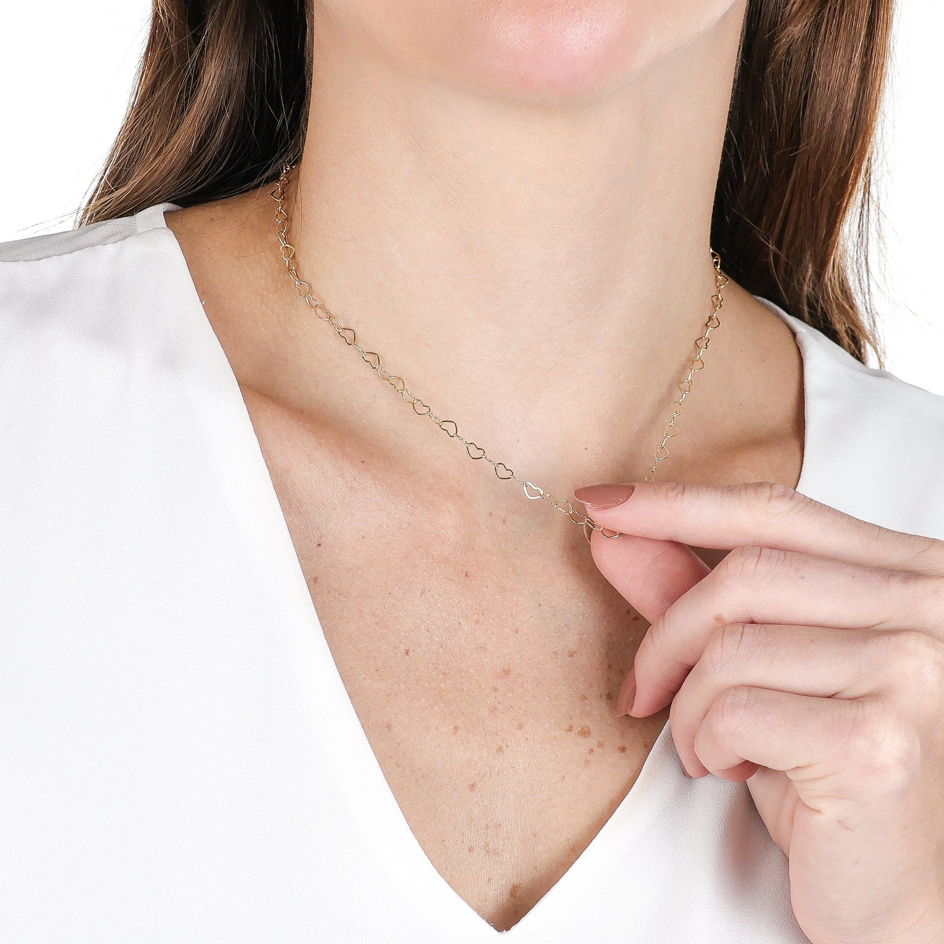 Open Heart Link Chain Necklace Gold