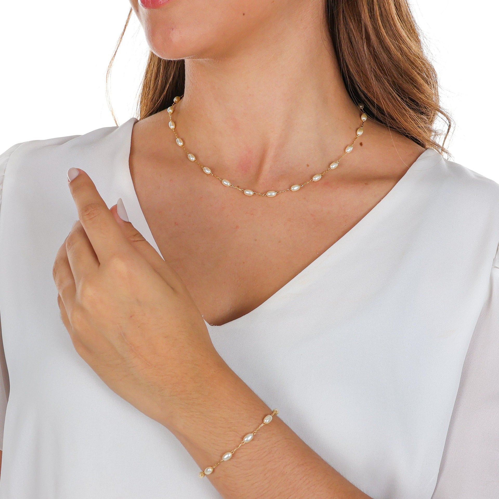 Delicate Pearl Chain Gold / 16"