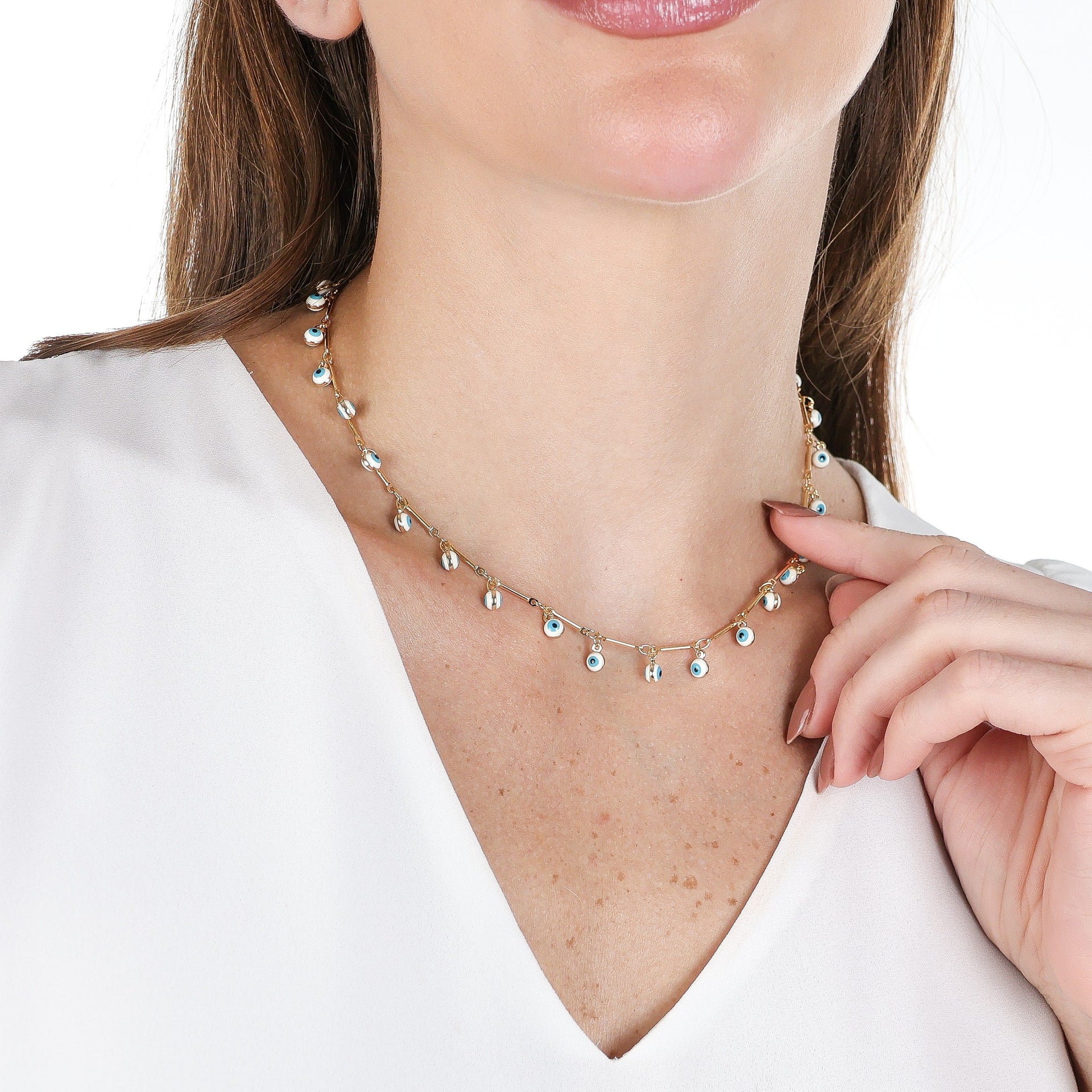 Dangling Greek Eye Chain Gold / 16"