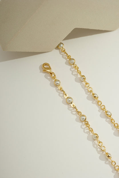 Delicate Round Pearl Chain Gold / 6"