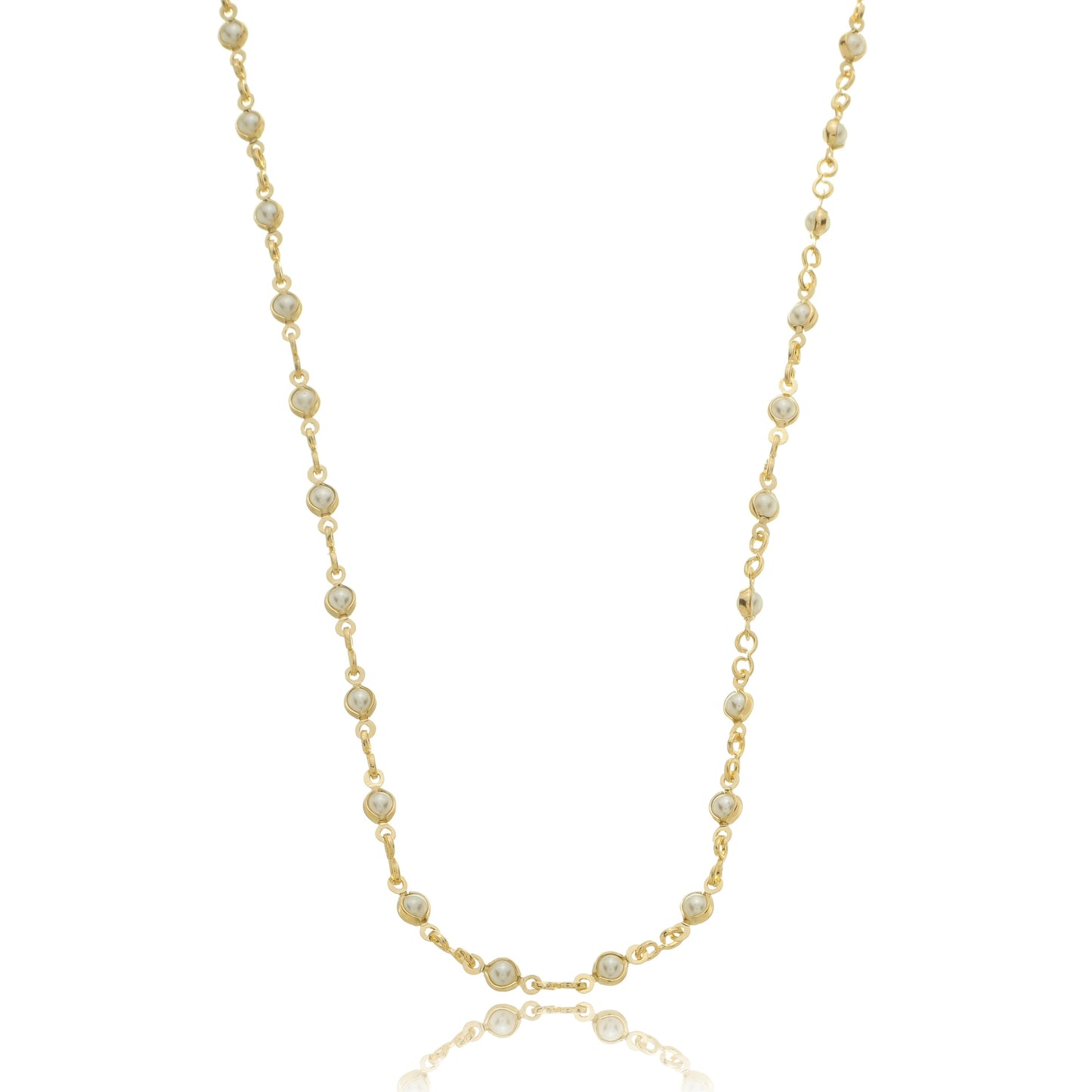 Delicate Round Pearl Chain Gold / 16"
