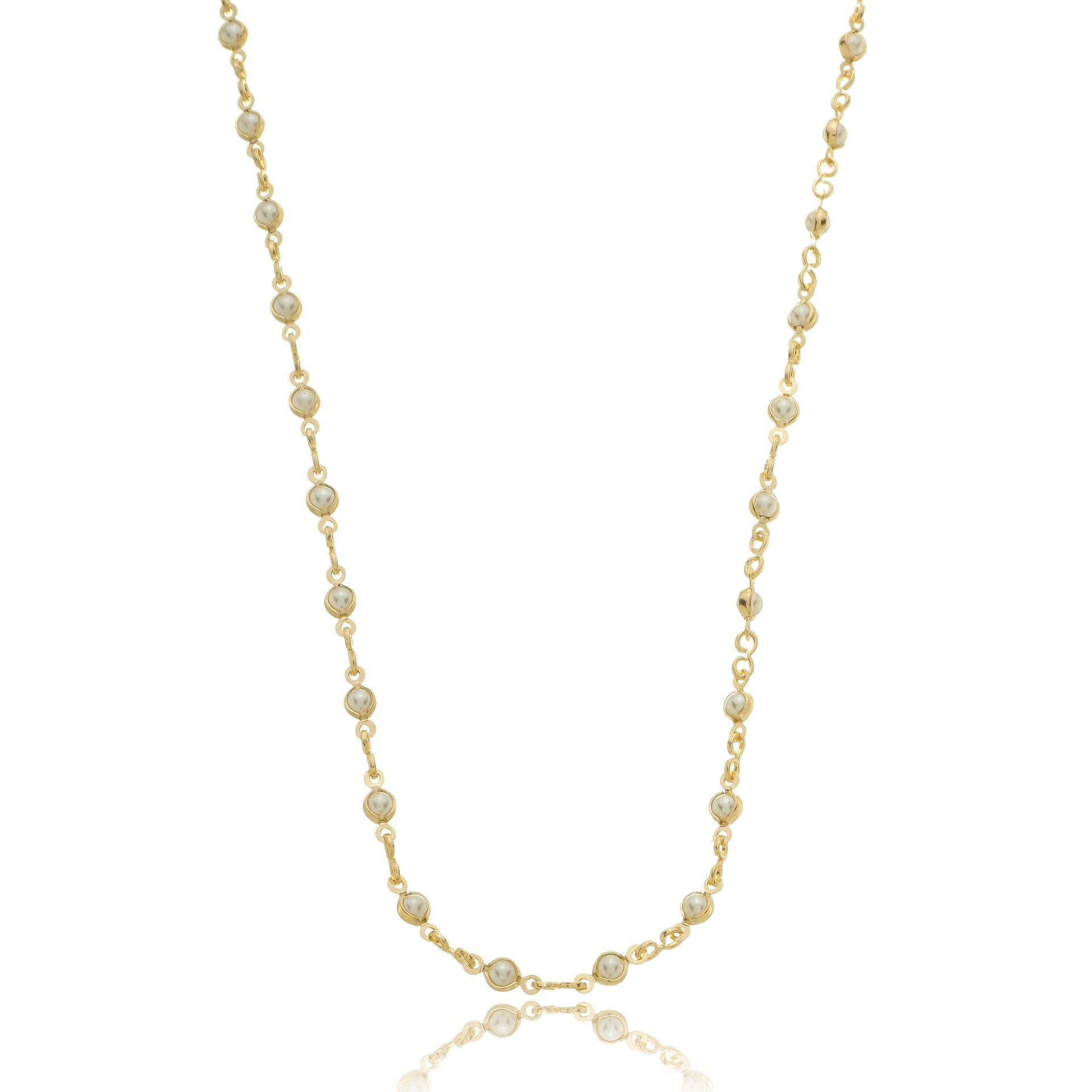 Delicate Round Pearl Chain Gold / 16"