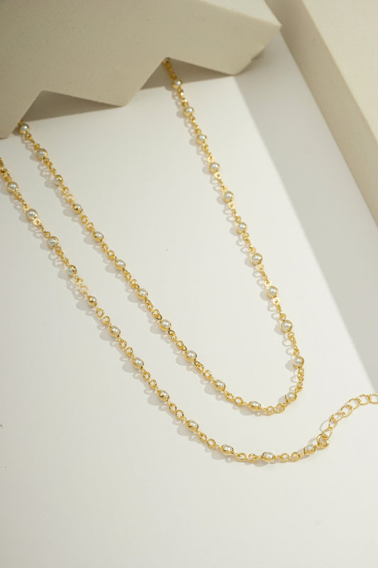 Delicate Round Pearl Chain Gold / 16"