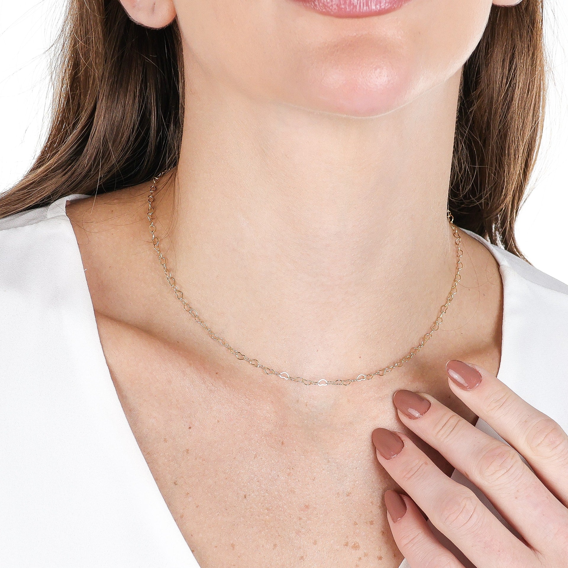 Lovely Heart Link Chain Necklace Gold