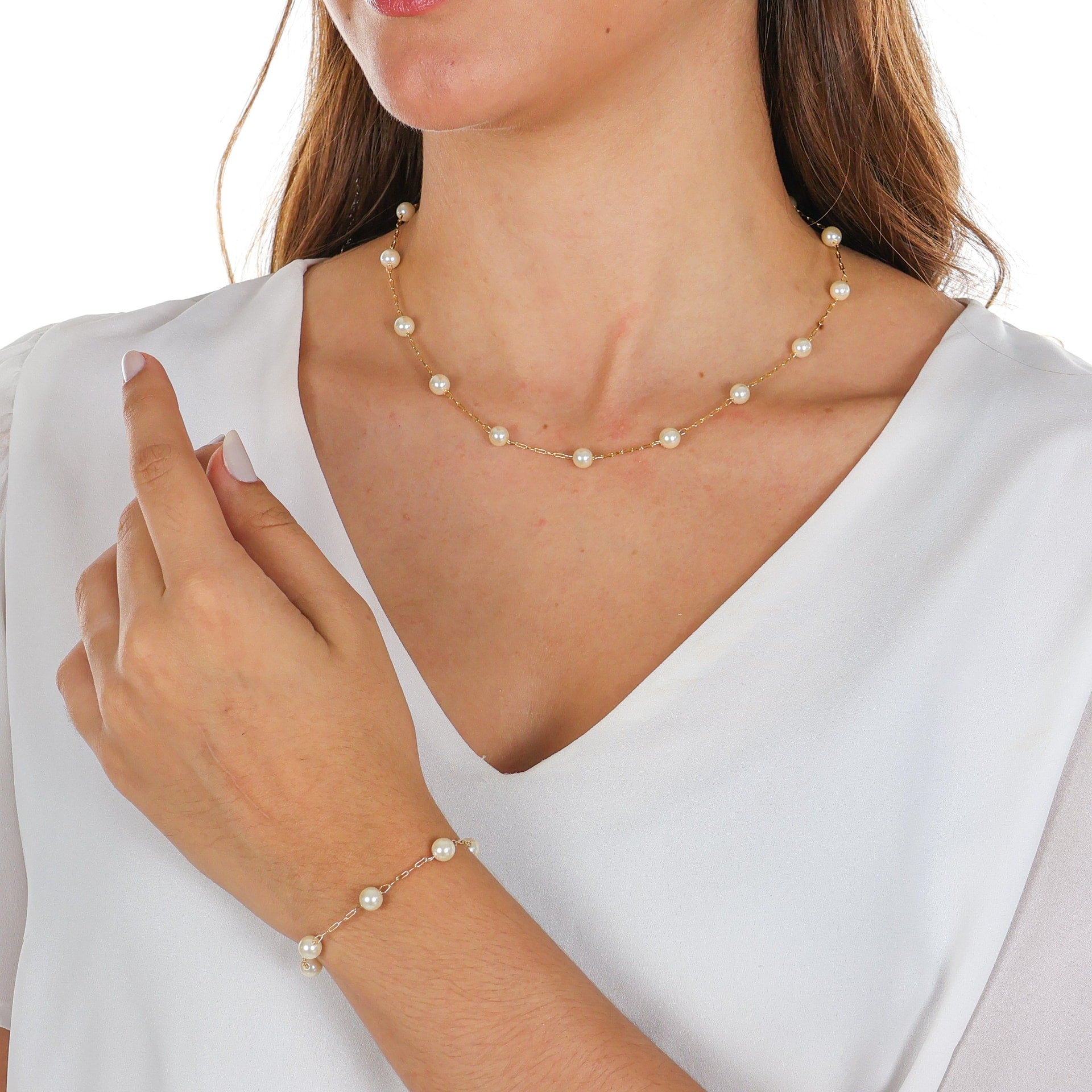 Elegant Floating Pearl Chain Gold / 6"