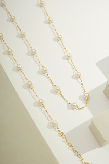 Elegant Floating Pearl Chain Gold / 16"