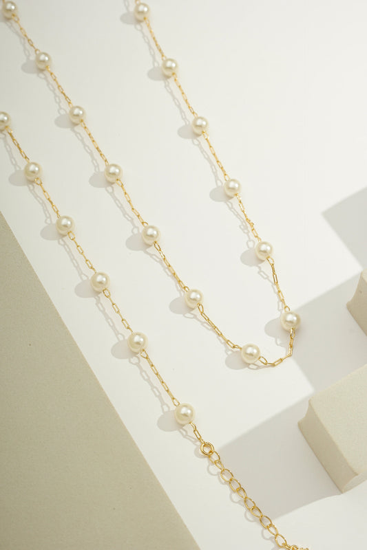 Elegant Floating Pearl Chain Gold / 16"