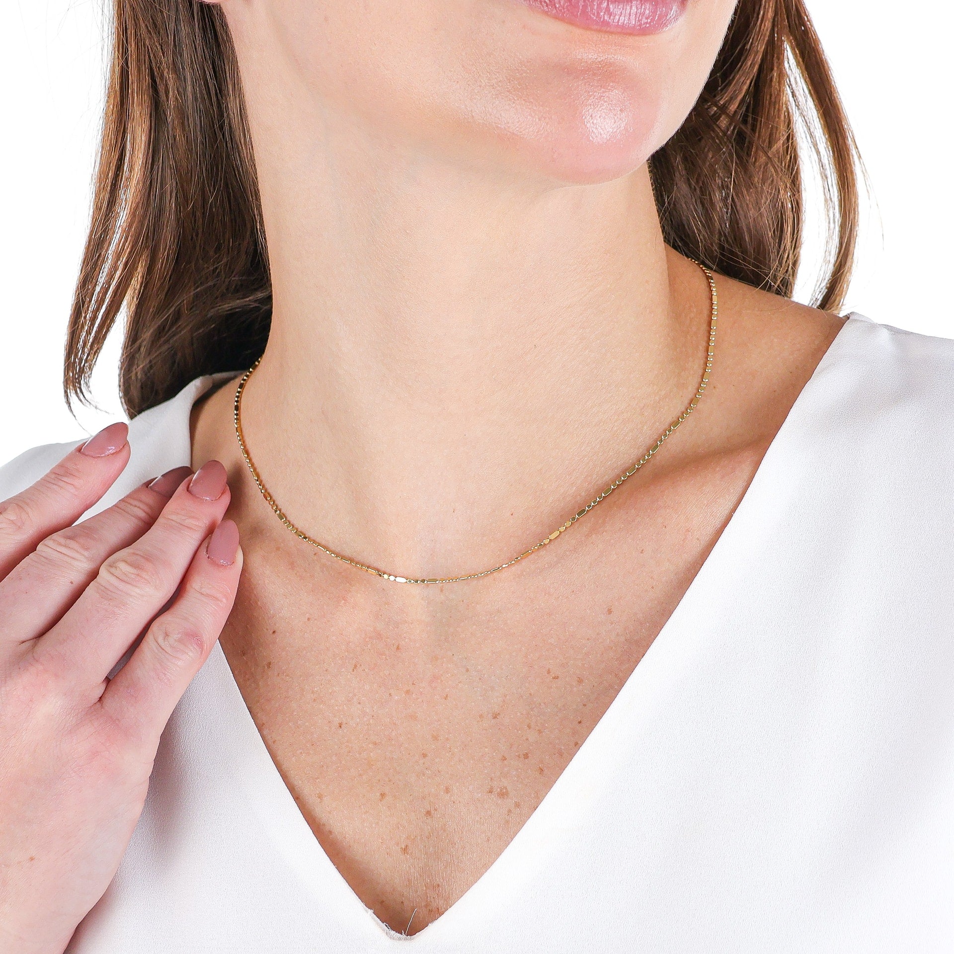 Bar and Bead Chain Necklace Gold