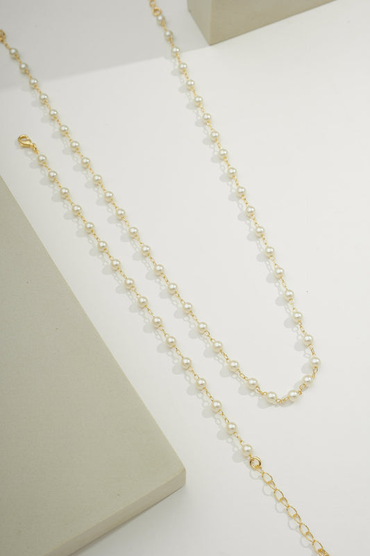 Delicate 4mm Pearl Station Chain Gold / 16"