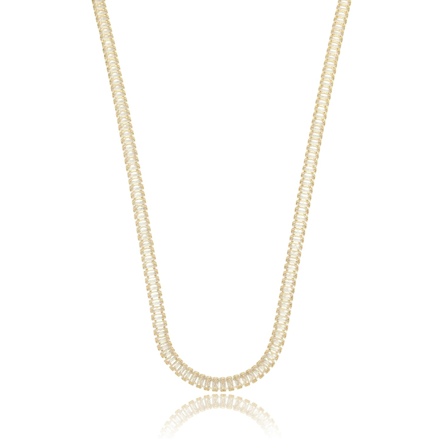 Baguette Zirconia Tennis Necklace Gold