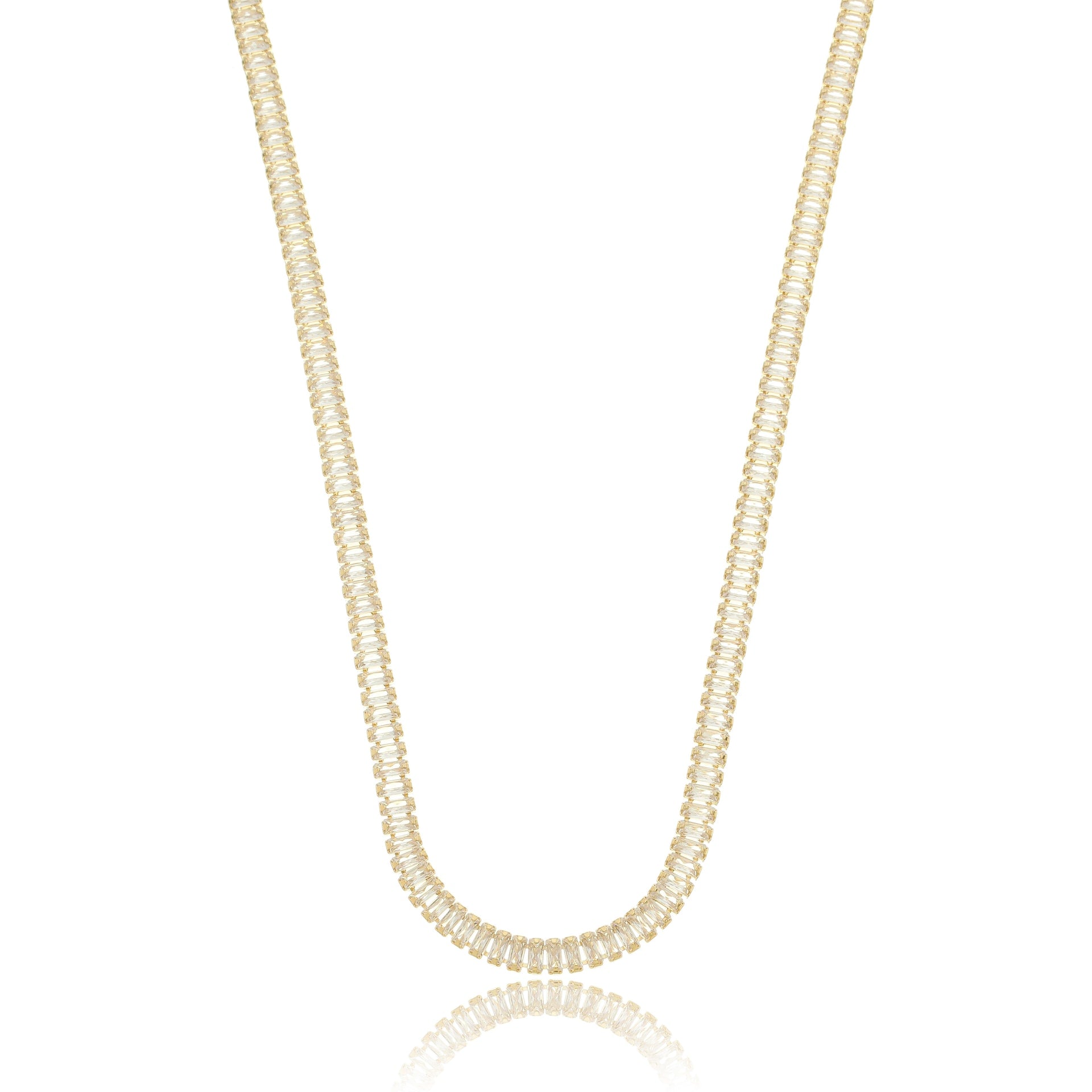 Baguette Zirconia Tennis Necklace Gold