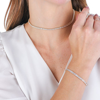 Baguette Zirconia Tennis Necklace Gold
