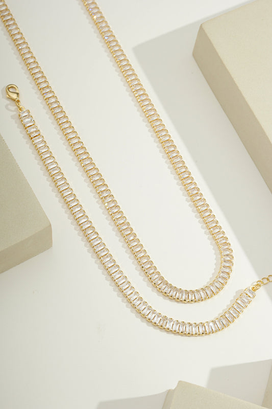 Baguette Zirconia Tennis Necklace Gold