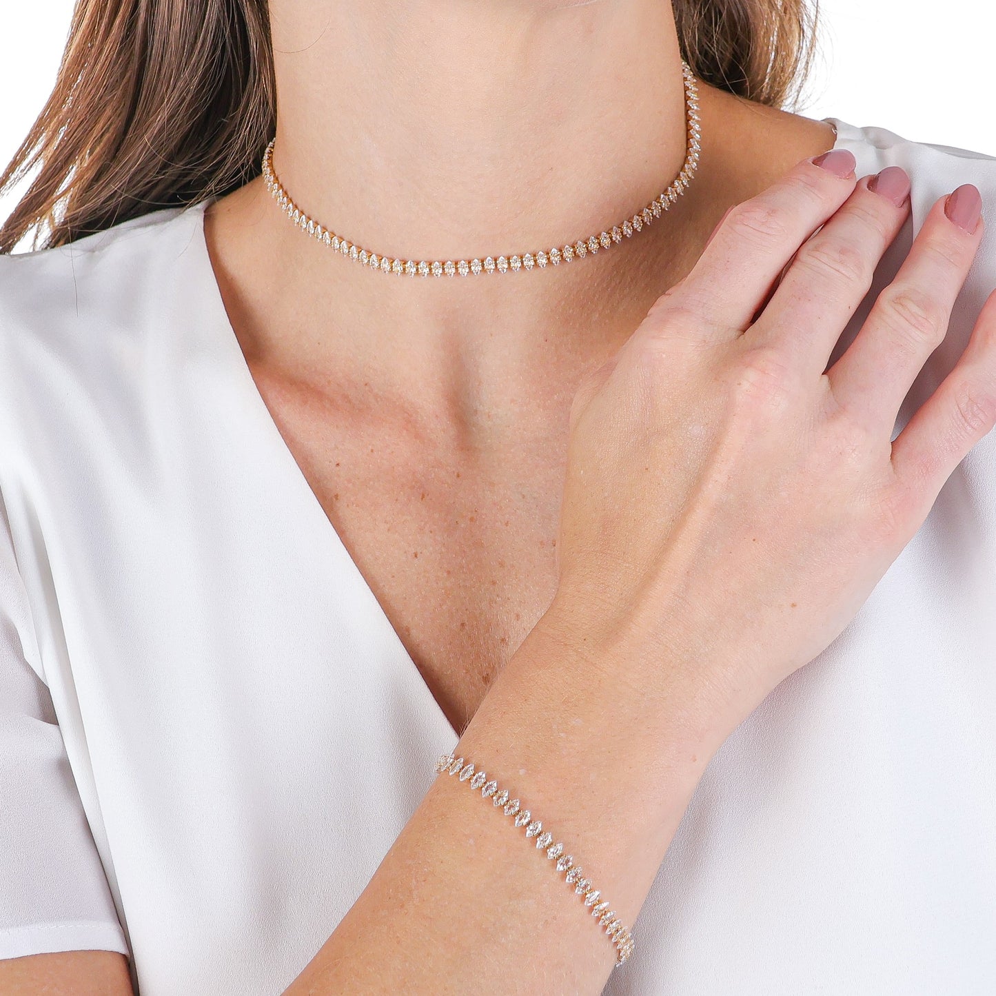 Diamond Dazzle Tennis Choker Necklace Gold