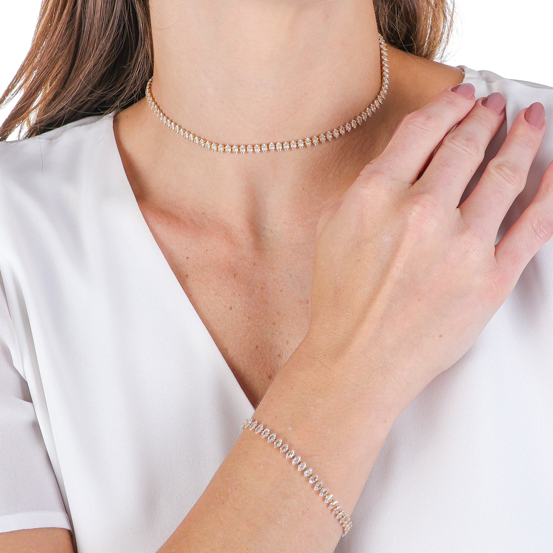 Diamond Dazzle Tennis Choker Necklace Gold