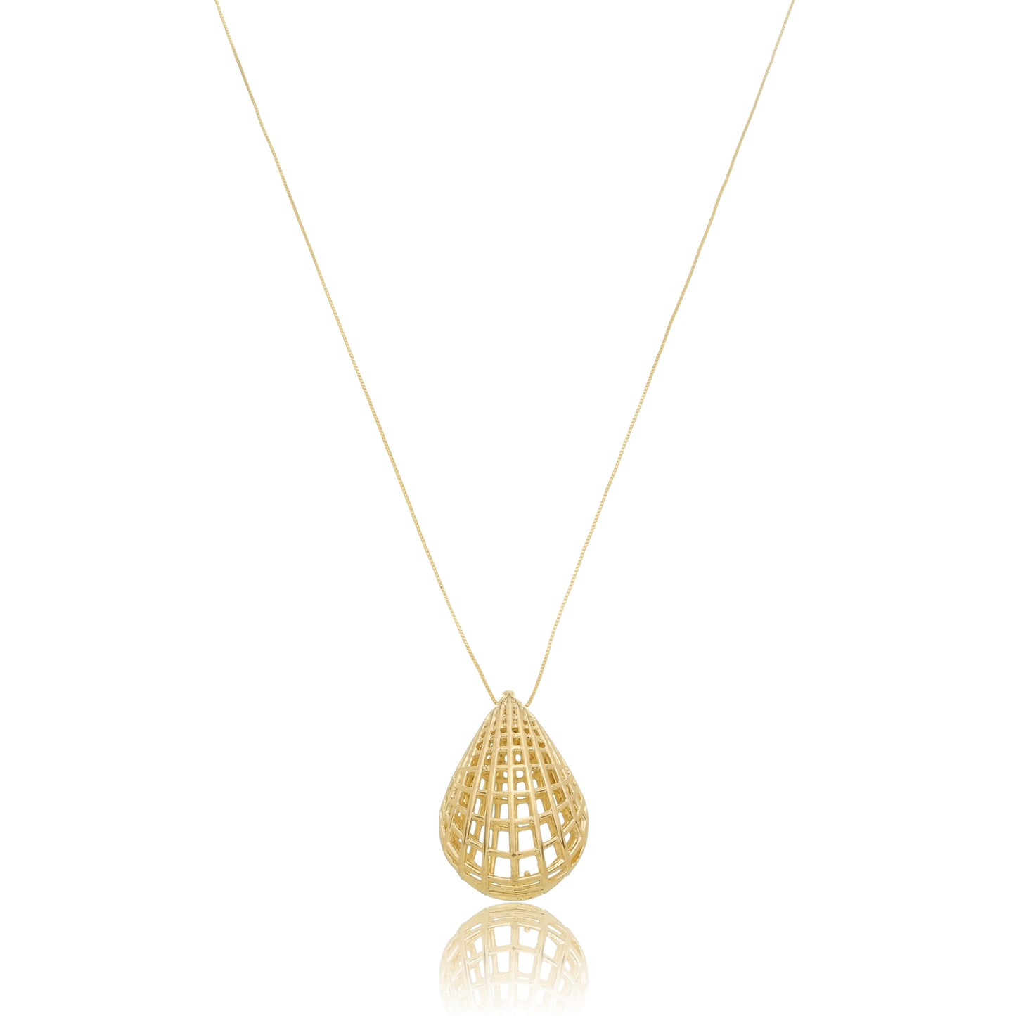 Grid Teardrop Necklace Gold