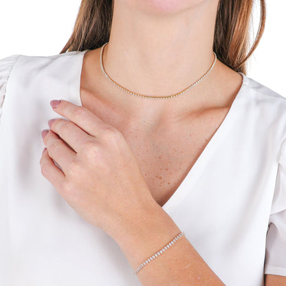 CZ Diamond Dazzle Tennis Choker Necklace Gold