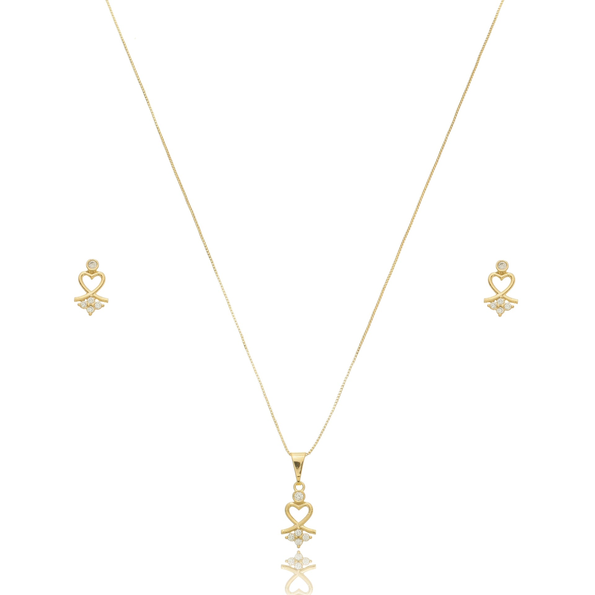 Delicate Heart Zirconia Jewelry Set Gold