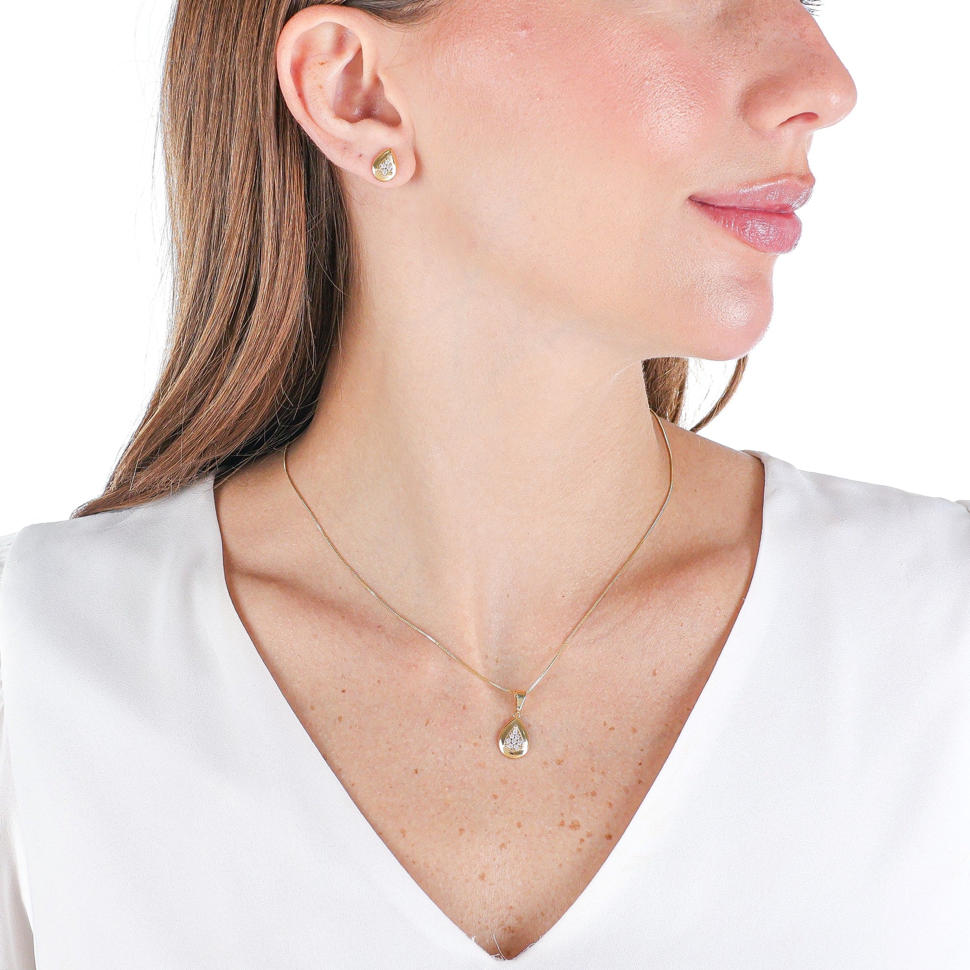Teardrop Zirconia Jewelry Set Gold