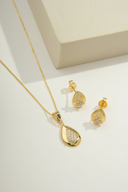 Teardrop Zirconia Jewelry Set Gold