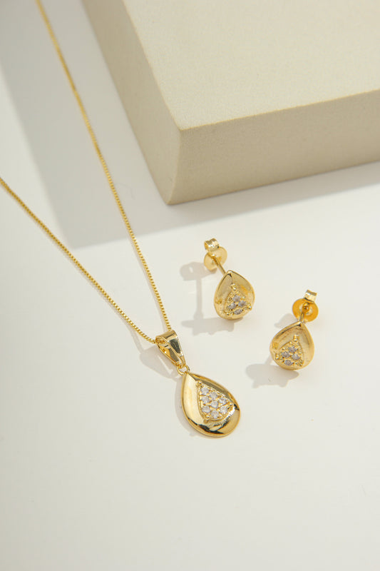 Teardrop Zirconia Jewelry Set Gold