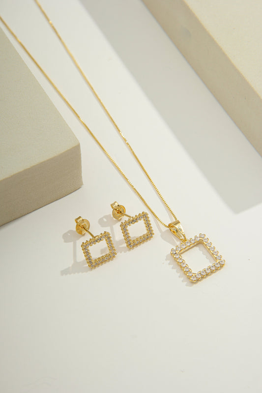 Square Zirconia Jewelry Set Gold
