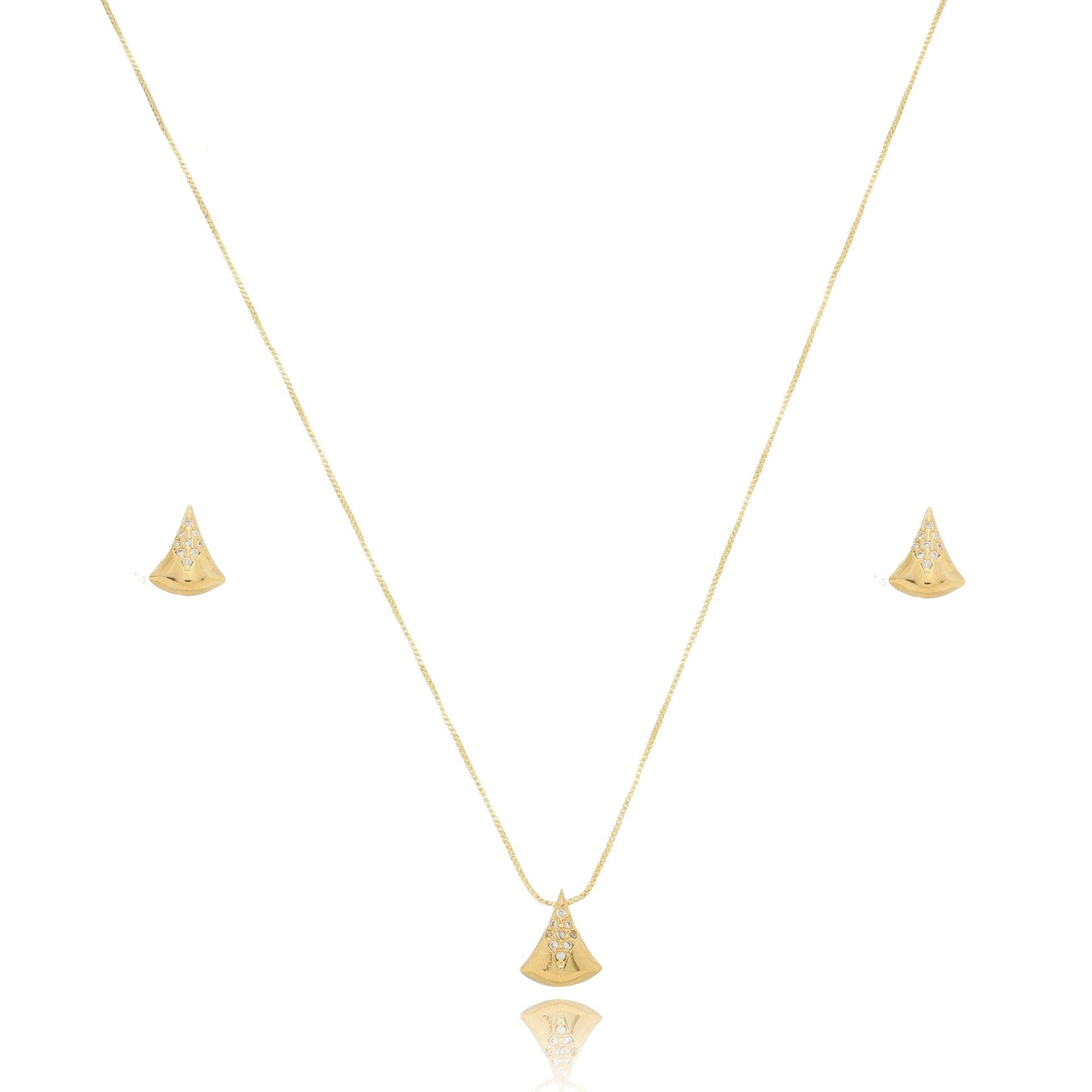 Curved Triangle Zirconia Jewelry Set Gold