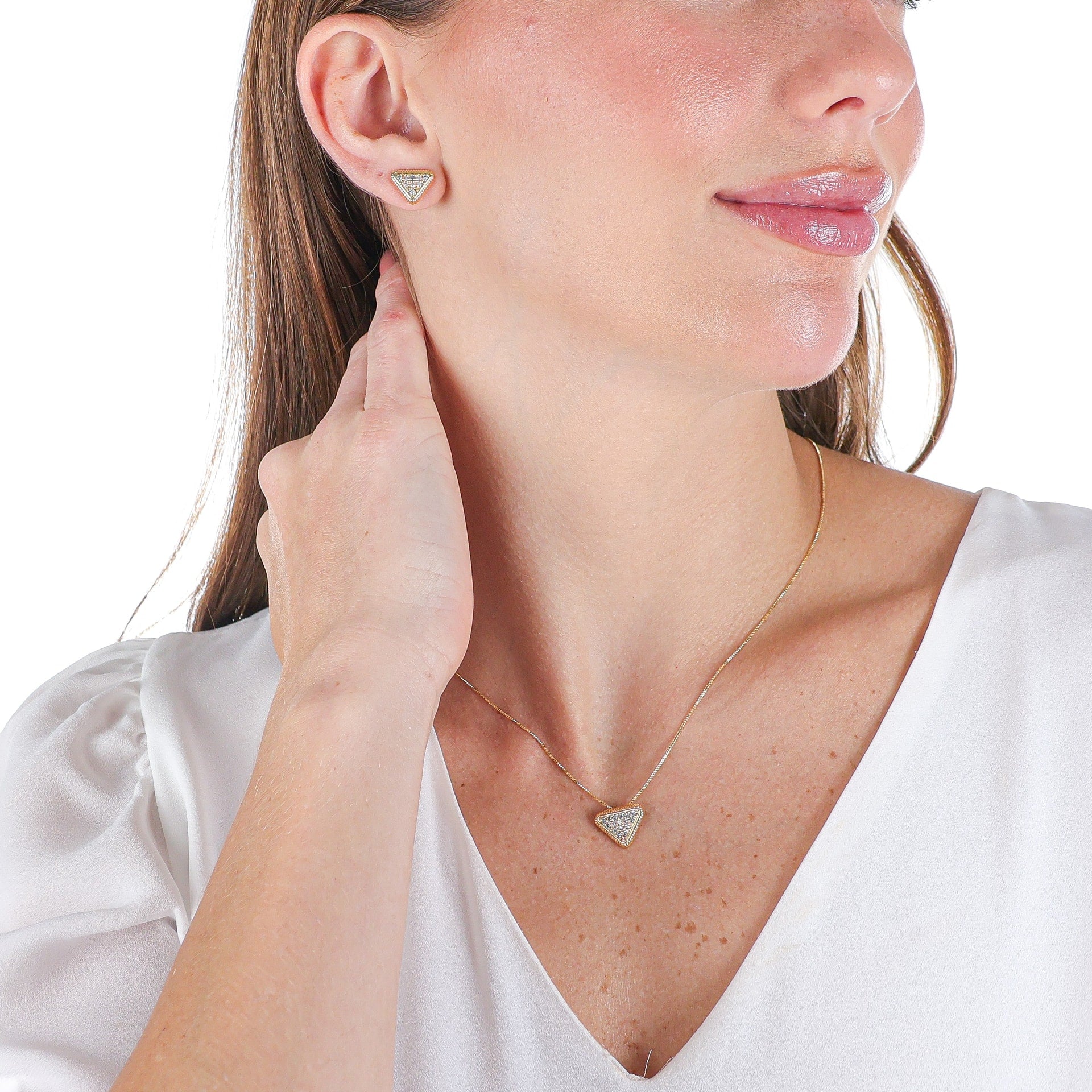 Triangle Zirconia Jewelry Set Gold