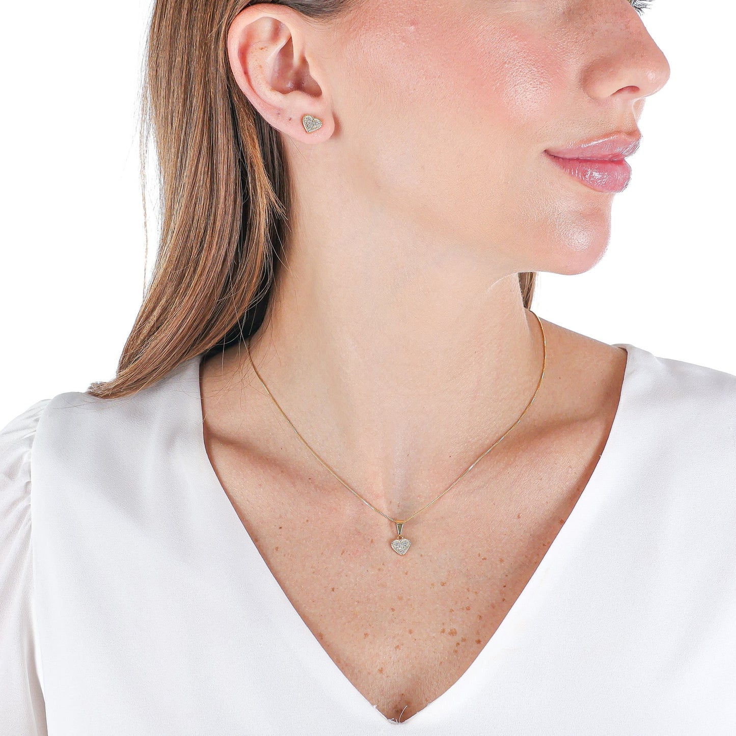 Dainty Heart Zirconia Jewelry Set Gold