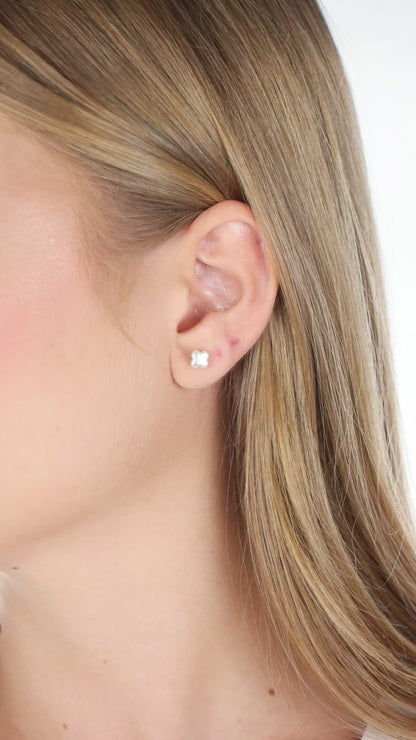 Dainty Pearl Lucky Clover Studs